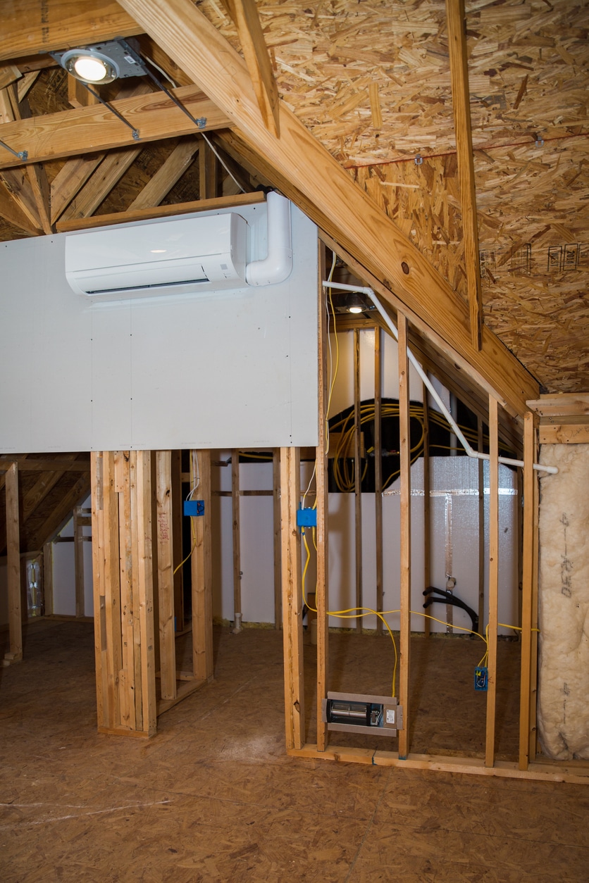 5 Advantages Of HVAC Zoning   Mini Split Ductless Air Conditioning Unit Installed In Unfinished Room  